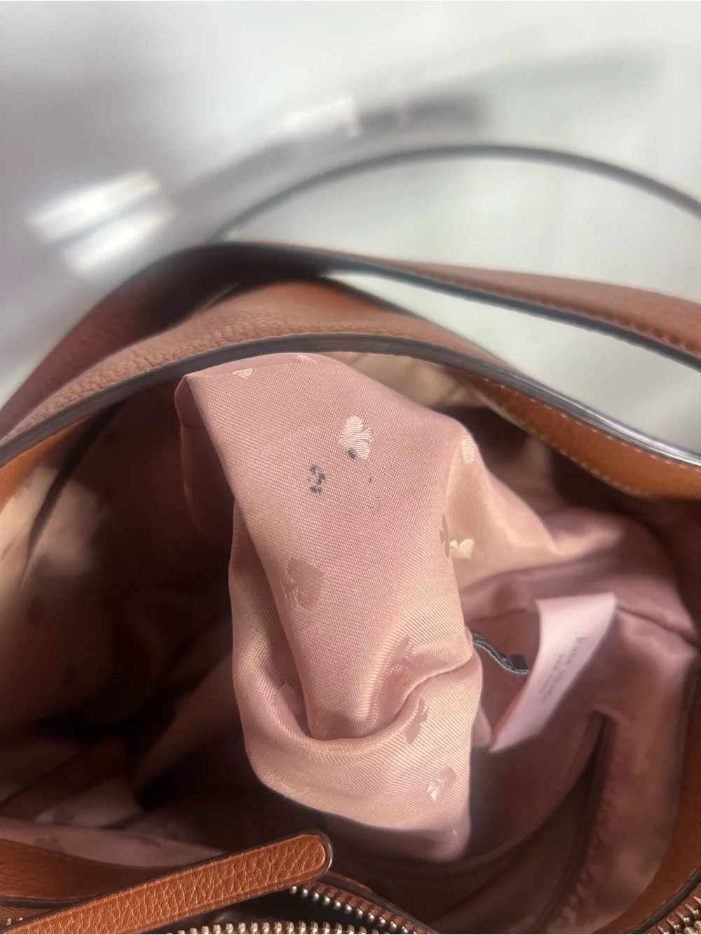 Kate Spade Genuine Pebbled Leather Hobo Shoulder Bag Cognac Brown